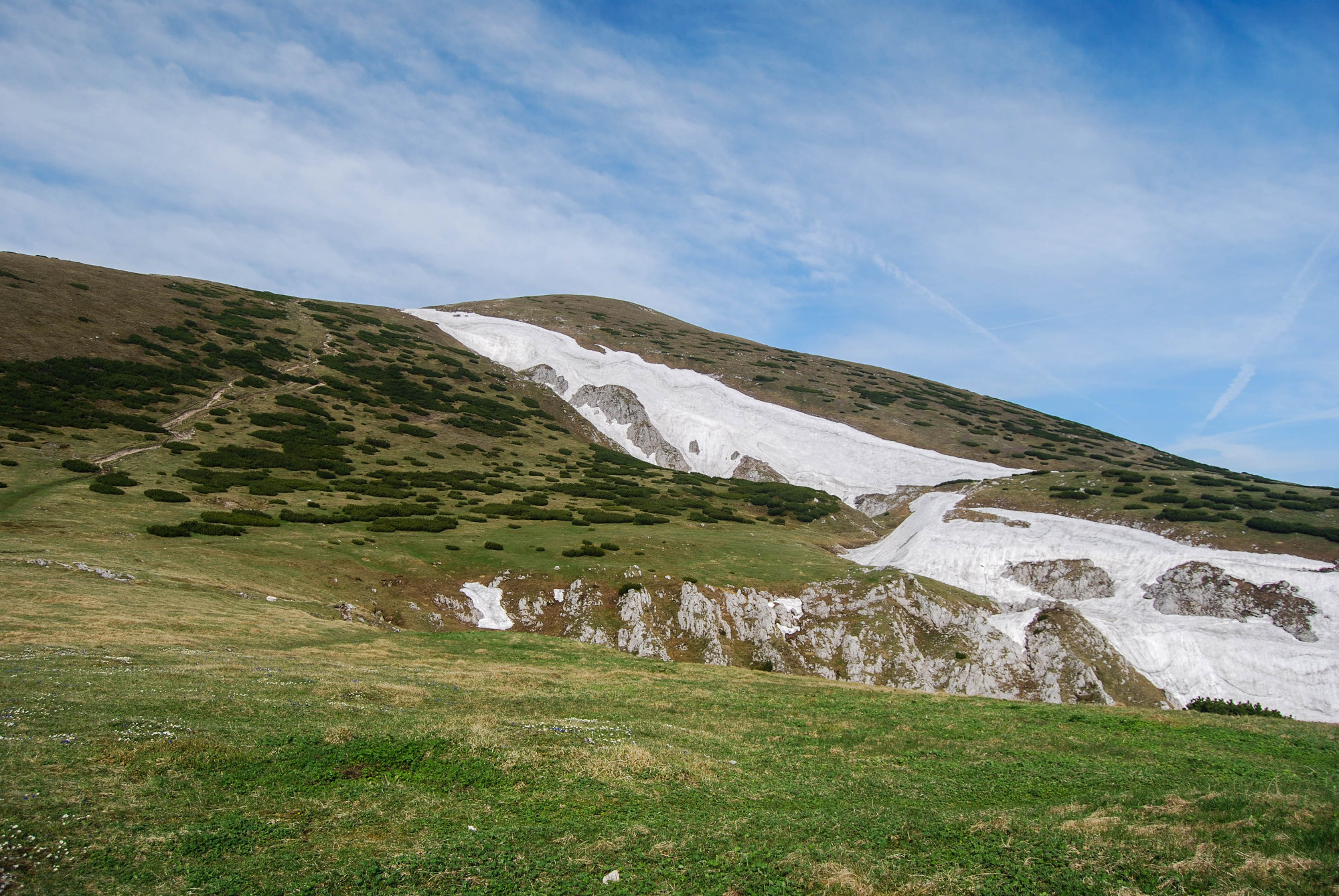 Prvý pohľad na Heukuppe (2017 m) od Karl-Ludwig-Haus