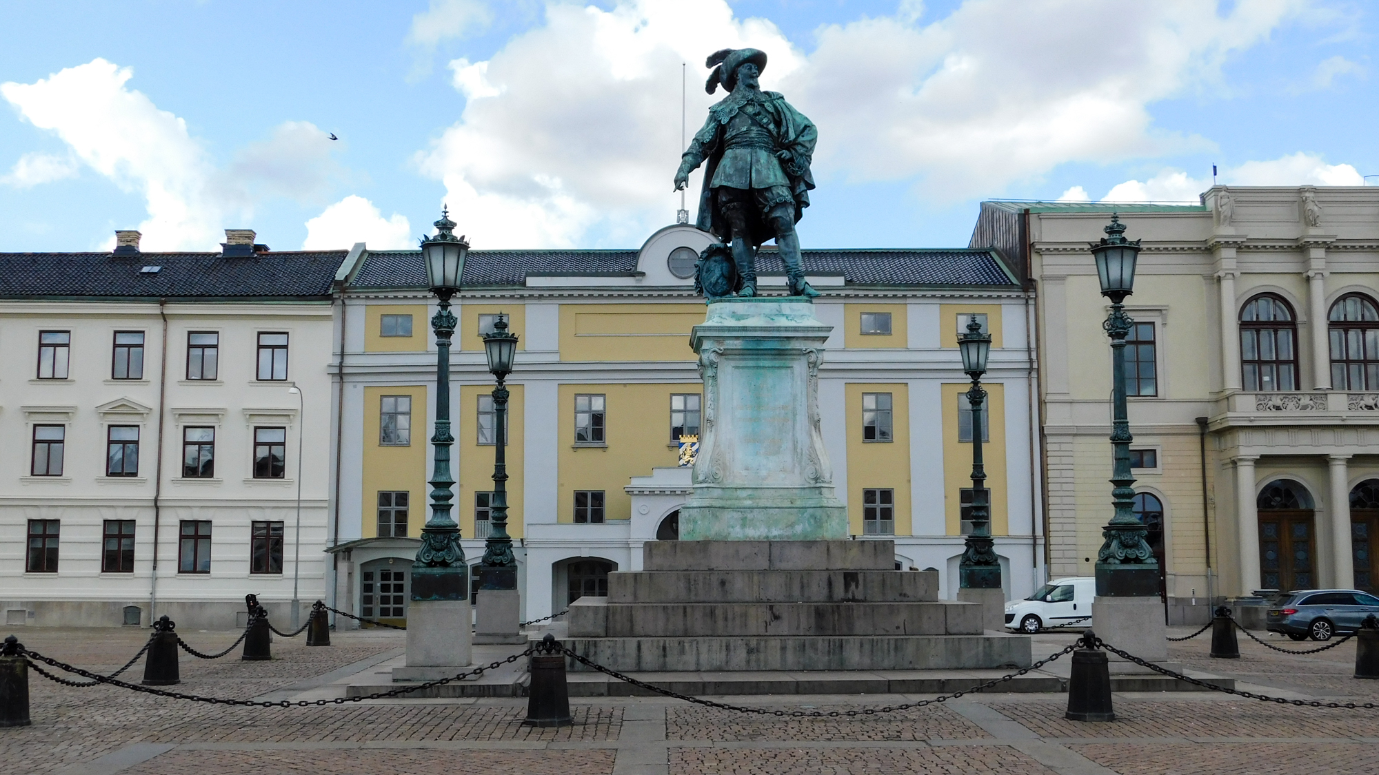 Socha kráľa Gustava Adolfa, zakľadateľa Göteborgu v 17. storočí.